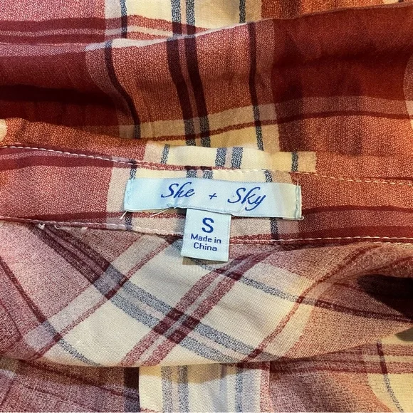 #0252 She + Sky Red Plaid Tunic w/ Button Cuffs-S - Picture 2 of 8